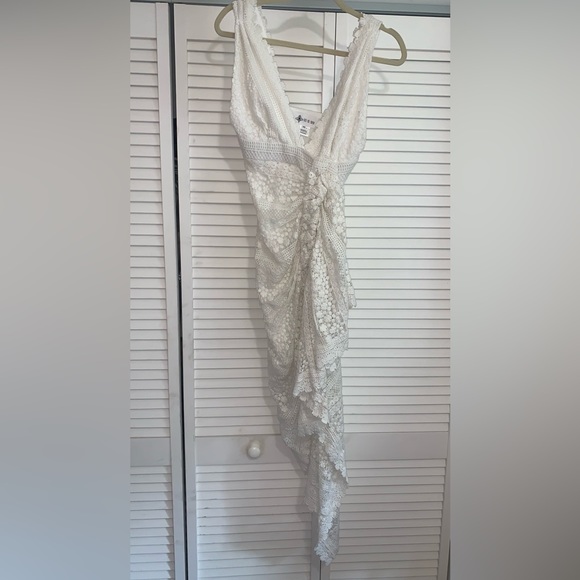 Just Bee Queen Tulum Bali Ruched Crochet Lace Dress White XS $725 - Picture 6 of 9